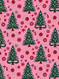 Pink Evergreen Trees and Ornaments Rug