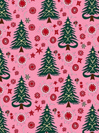 Pink Evergreen Trees and Ornaments Rug