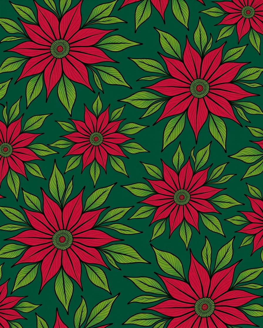 Crimson Red Floral Green Leaf Rug