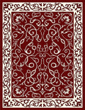 Rich Crimson Intricate Floral Border Rug