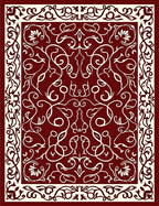 Rich Crimson Intricate Floral Border Rug