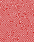 Vivid Red White Intertwined Maze Rug