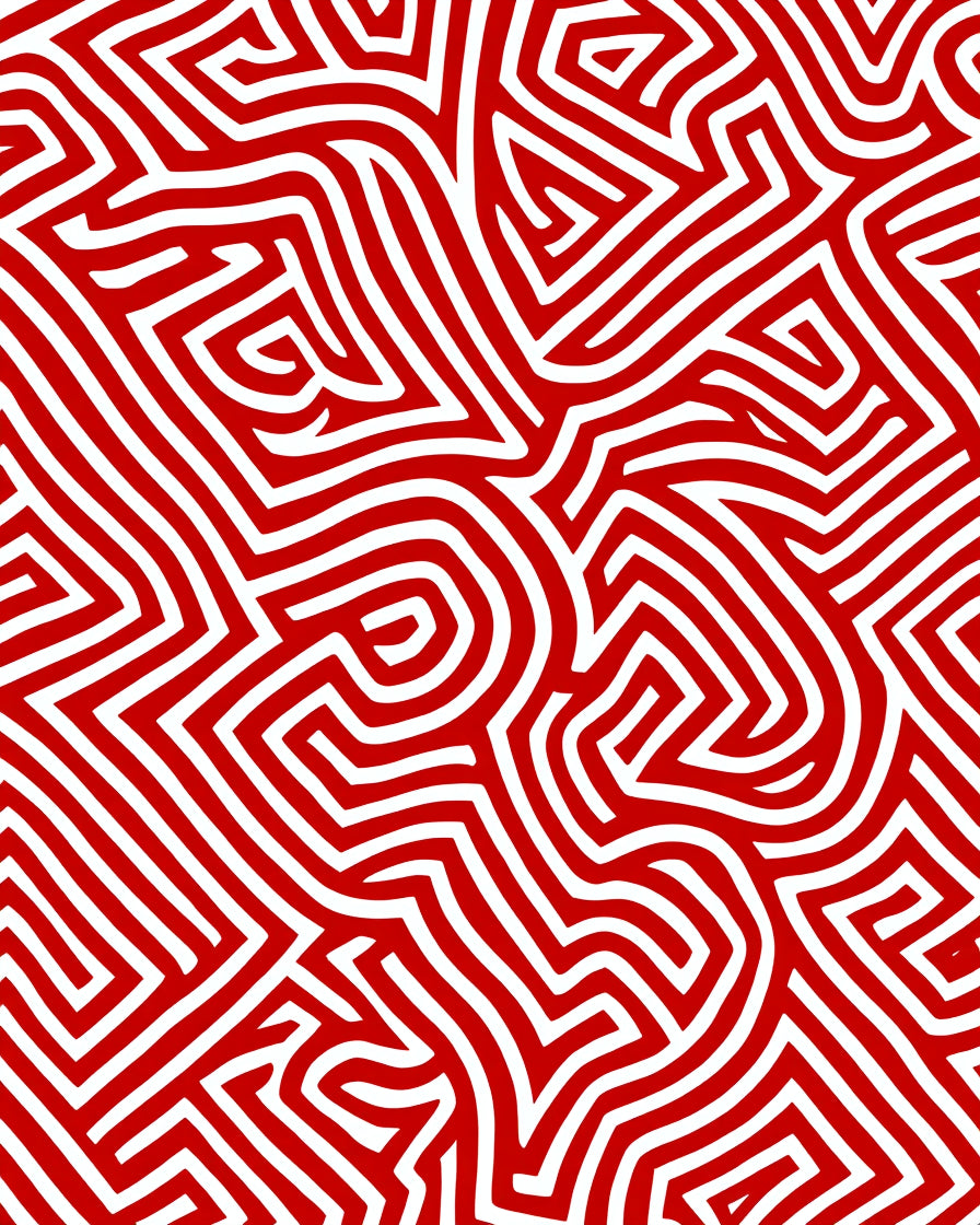 Vivid Red White Intertwined Maze Rug
