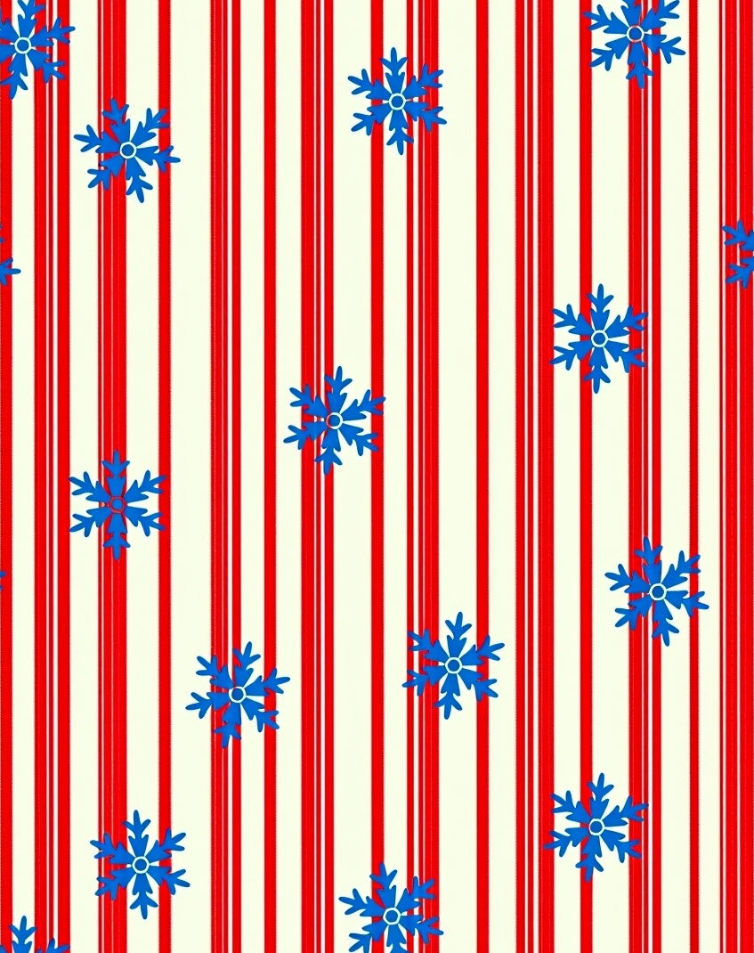 Red Cream Stripe Blue Snowflake Rug