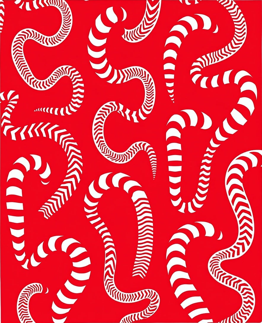 Crimson White Wavy Serpent Collection Rug