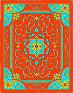 Coral Aqua Yellow Floral Medallion Rug