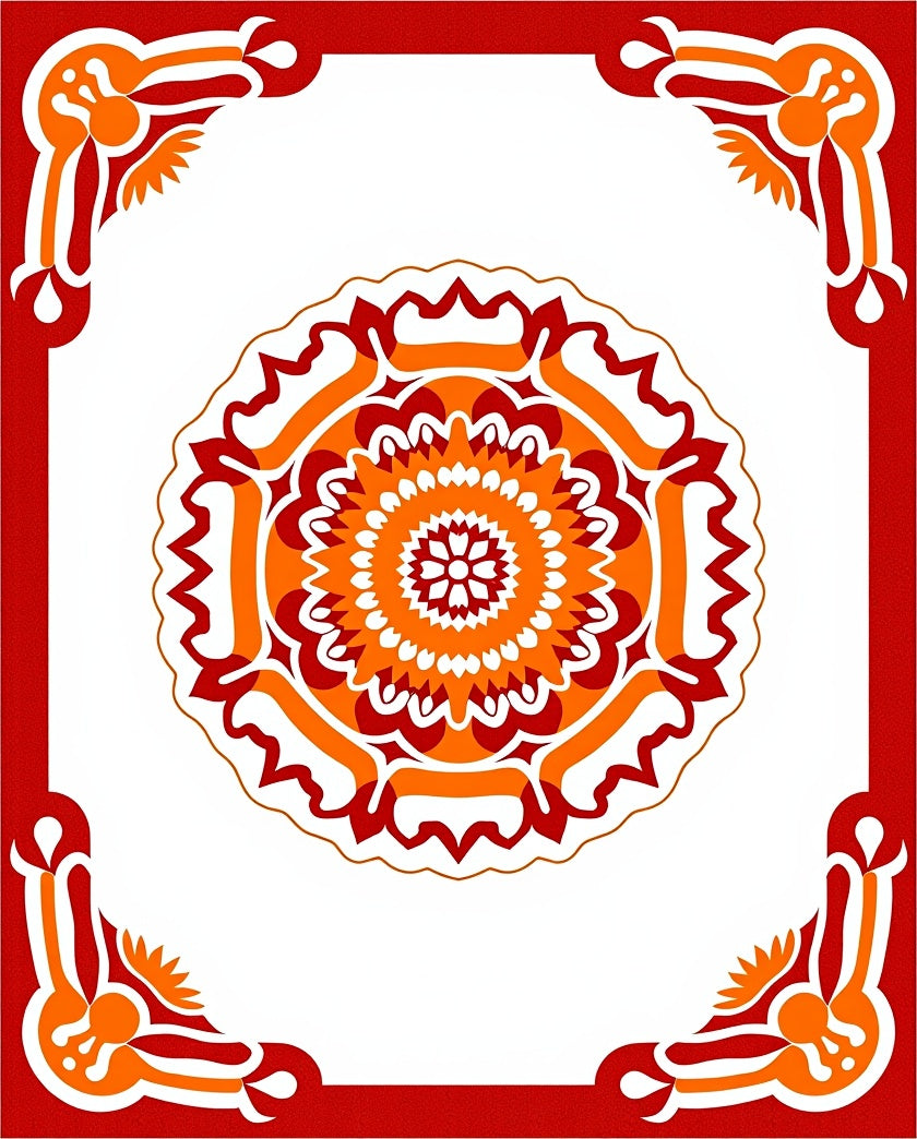 Vibrant Red Orange Floral Medallion Border Rug