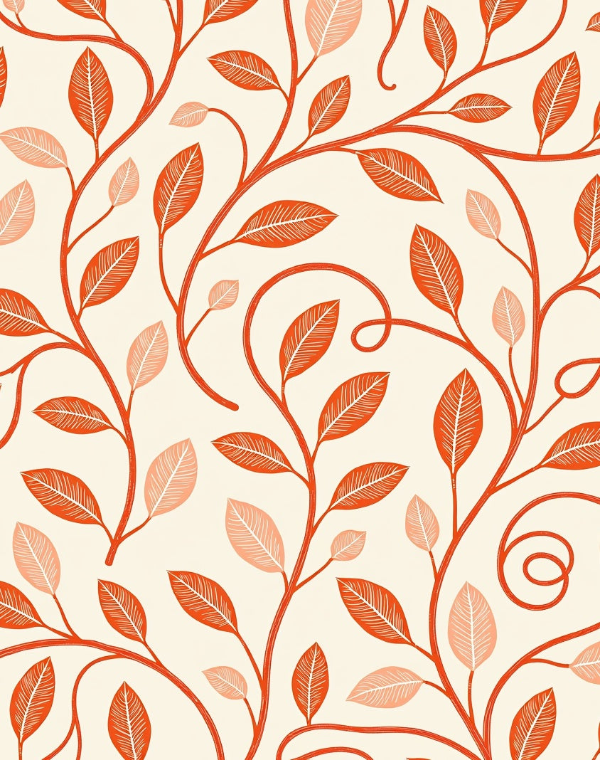 Crimson Leaf Branch Vine Swirl Rug
