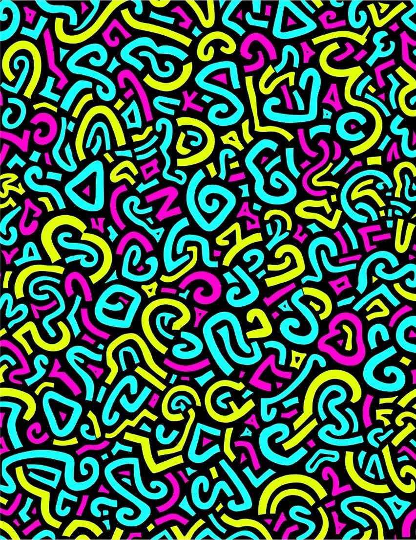 Radical Neon Swirls and Triangles Rug