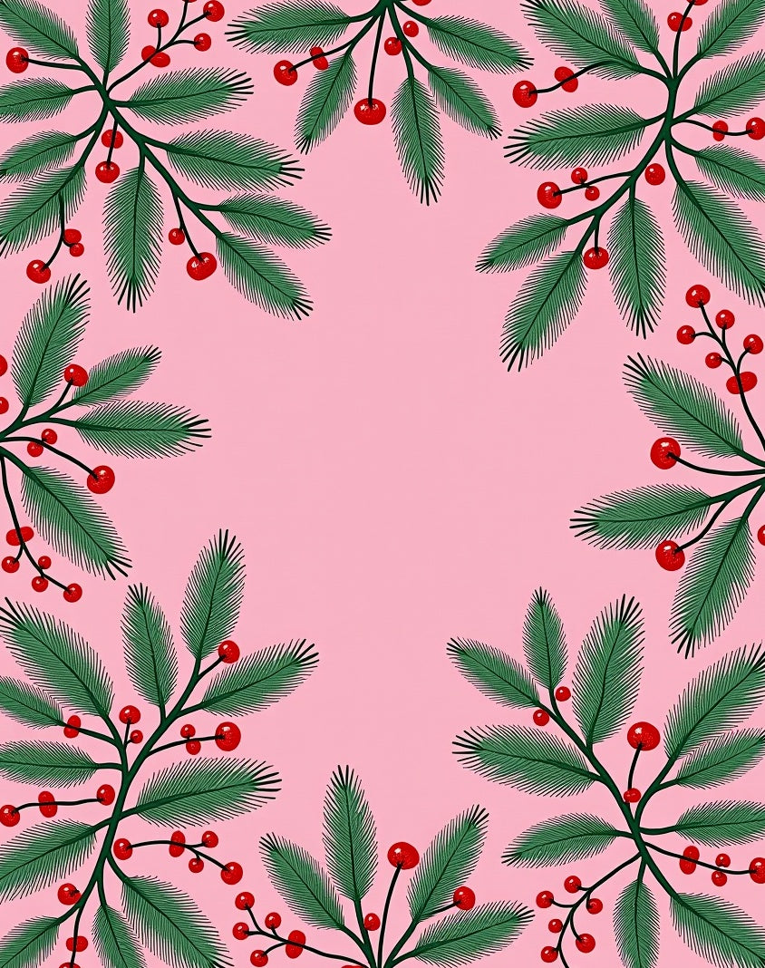Pink Green Berry Sprig Border Rug