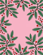 Pink Green Berry Sprig Border Rug