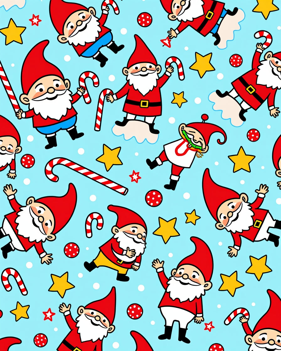 Cute Christmas Gnomes Candy Cane Stars Rug