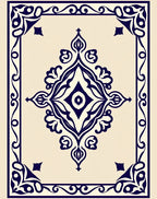 Navy Blue Cream Floral Medallion Frame Rug