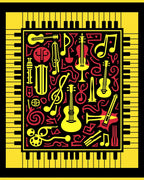 Retro Red Yellow Instrument Collage Rug