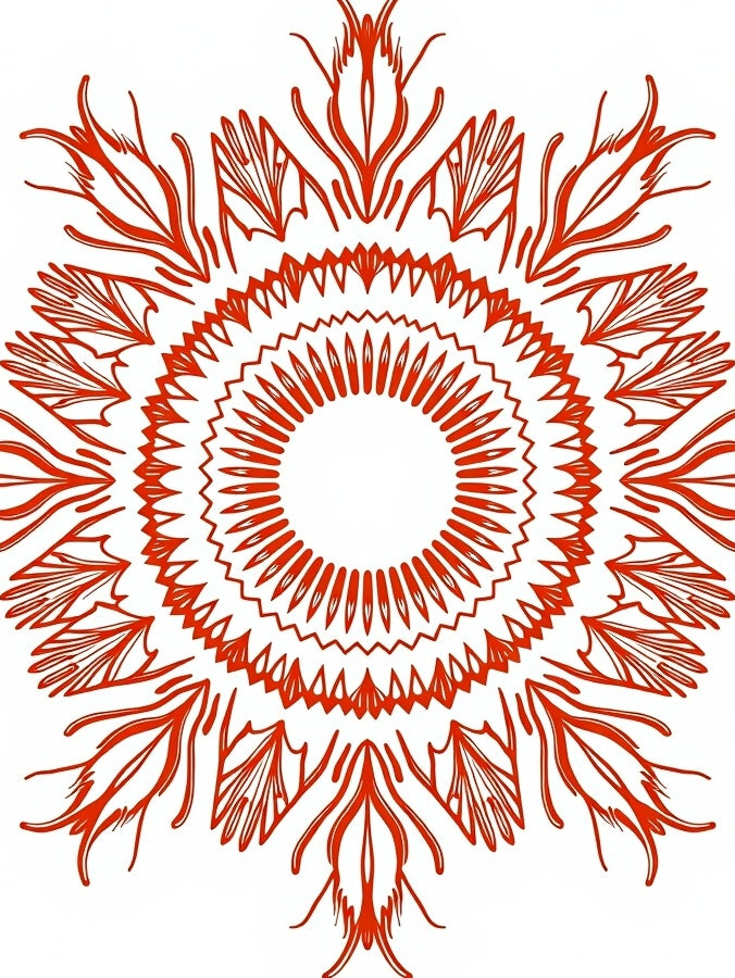 Fiery Red Radial Sunburst Mandala Rug