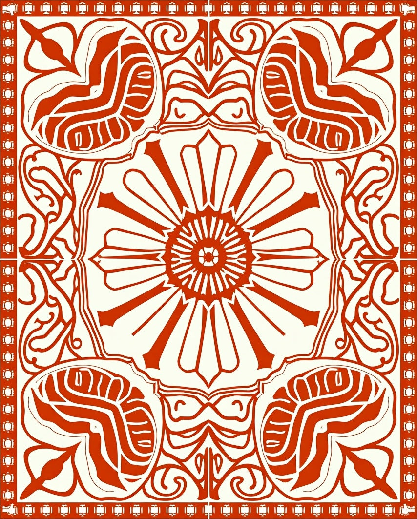 Crimson Floral Art Nouveau Layout Rug