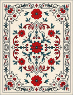 Crimson Red Floral Garden Medallion Rug