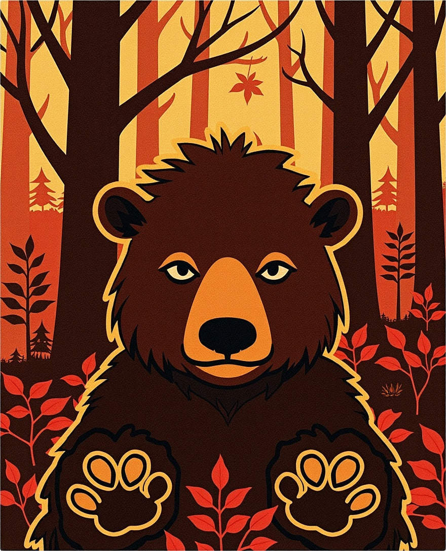 Rustic Bear Forest Foliage Accent Rug