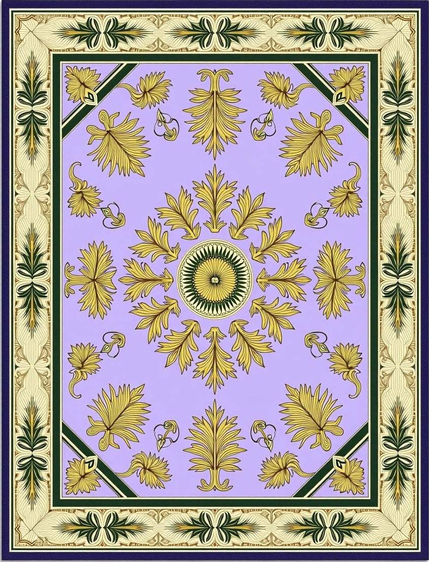 Ornate Golden Leaf Lavender Manor Rug