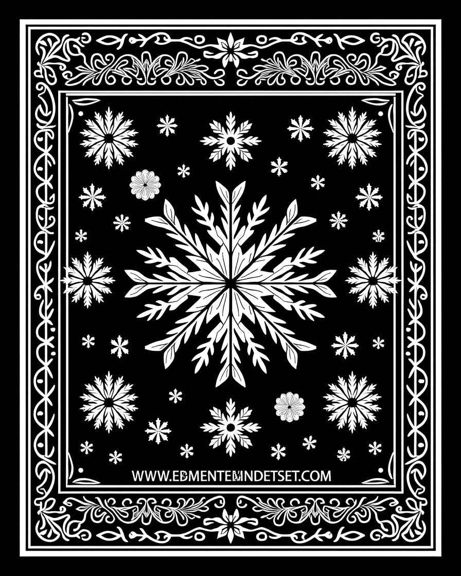 Black White Snowflake Mandala Border Rug