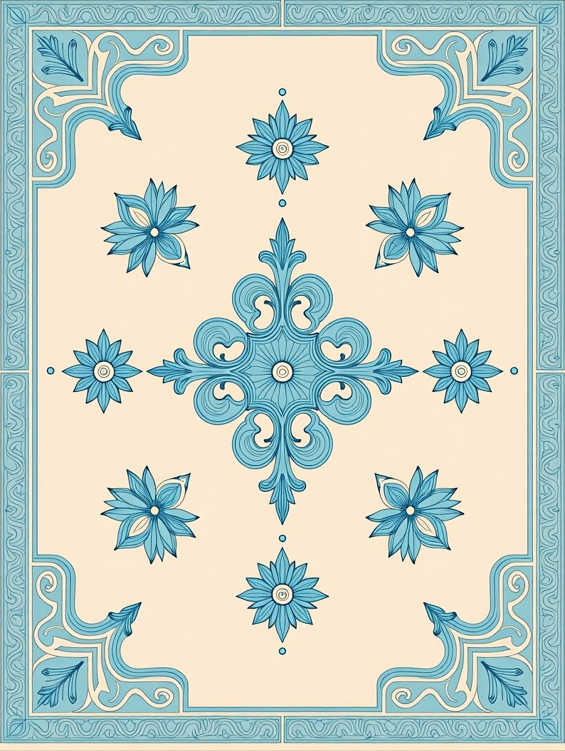 Pale Blue Floral Symmetry Rug