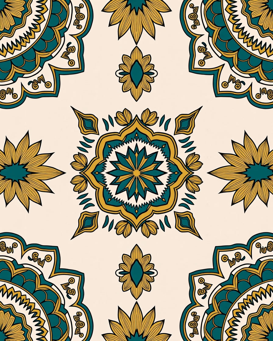 Teal and Gold Medallion Bloom Rug