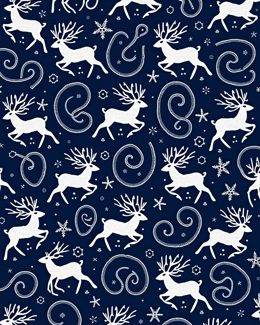 Winter White Reindeer Snowflake Swirls Rug