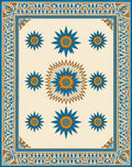 Orange Blue Starburst Floral Border Rug