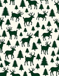 Dark Green Deer Pine Trees Rug