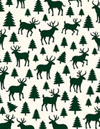 Dark Green Deer Pine Trees Rug