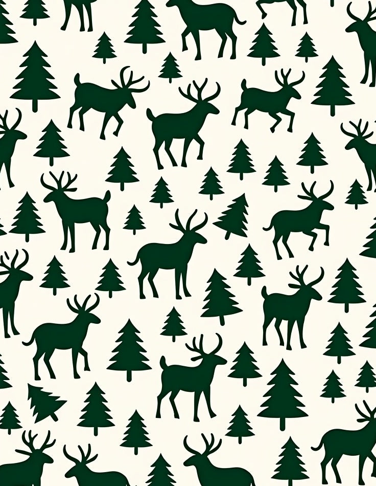 Dark Green Deer Pine Trees Rug