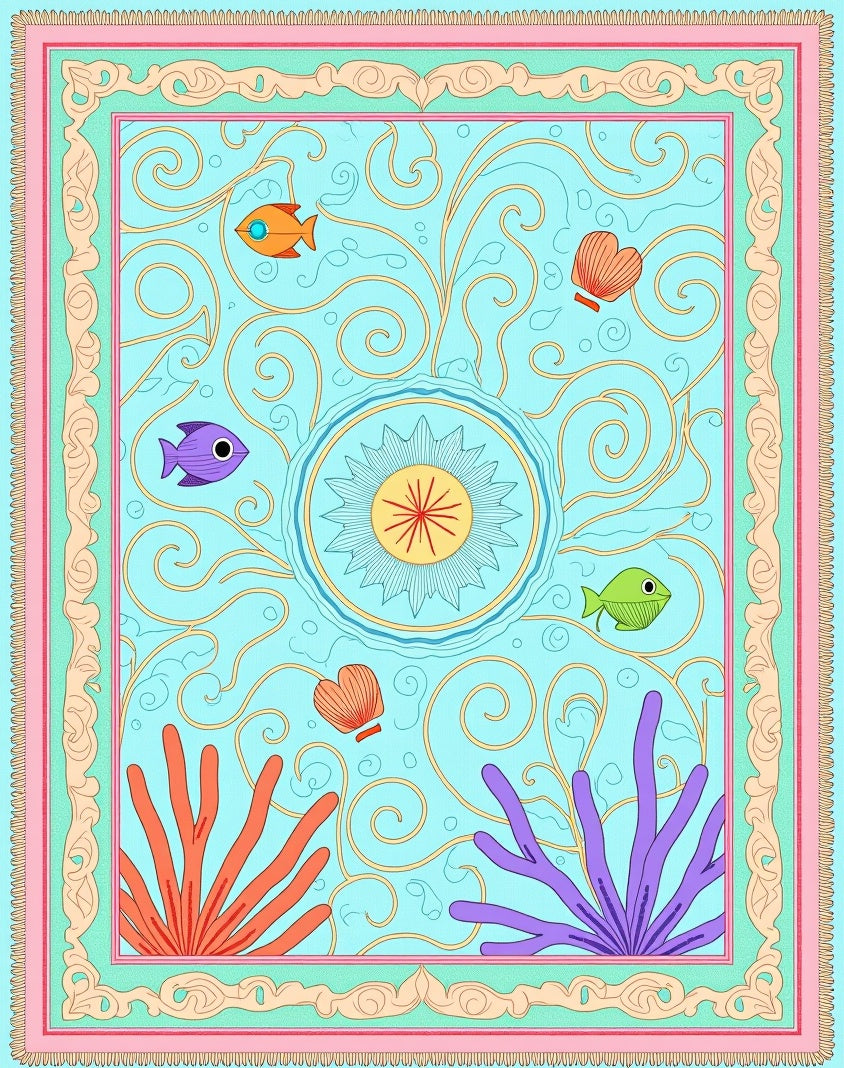 Whimsical Ocean Life Coral Swirl Rug