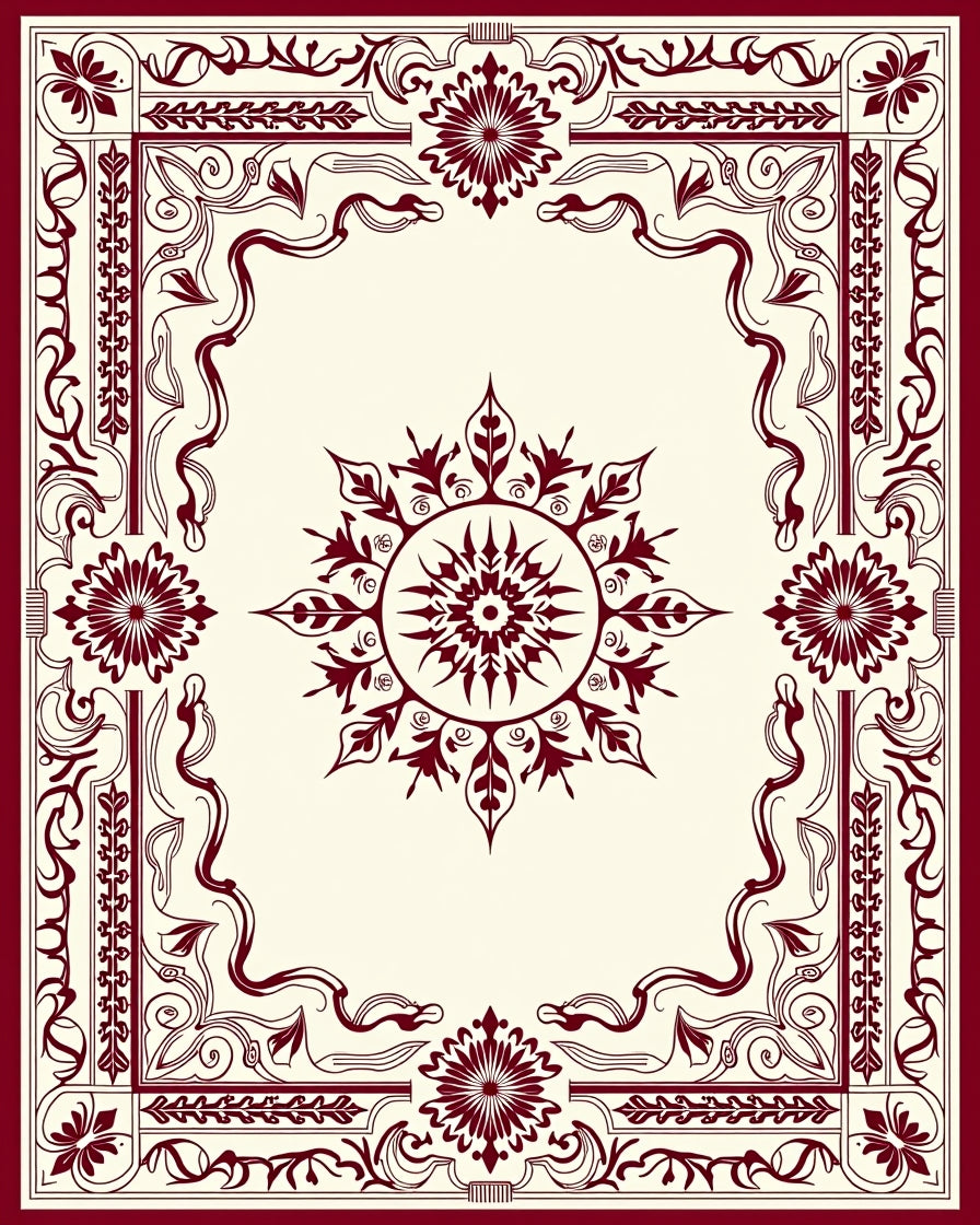 Burgundy Floral Medallion Border Rug