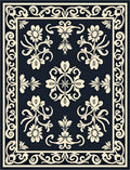 Cream Floral Medallion Navy Rug