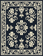 Cream Floral Medallion Navy Rug