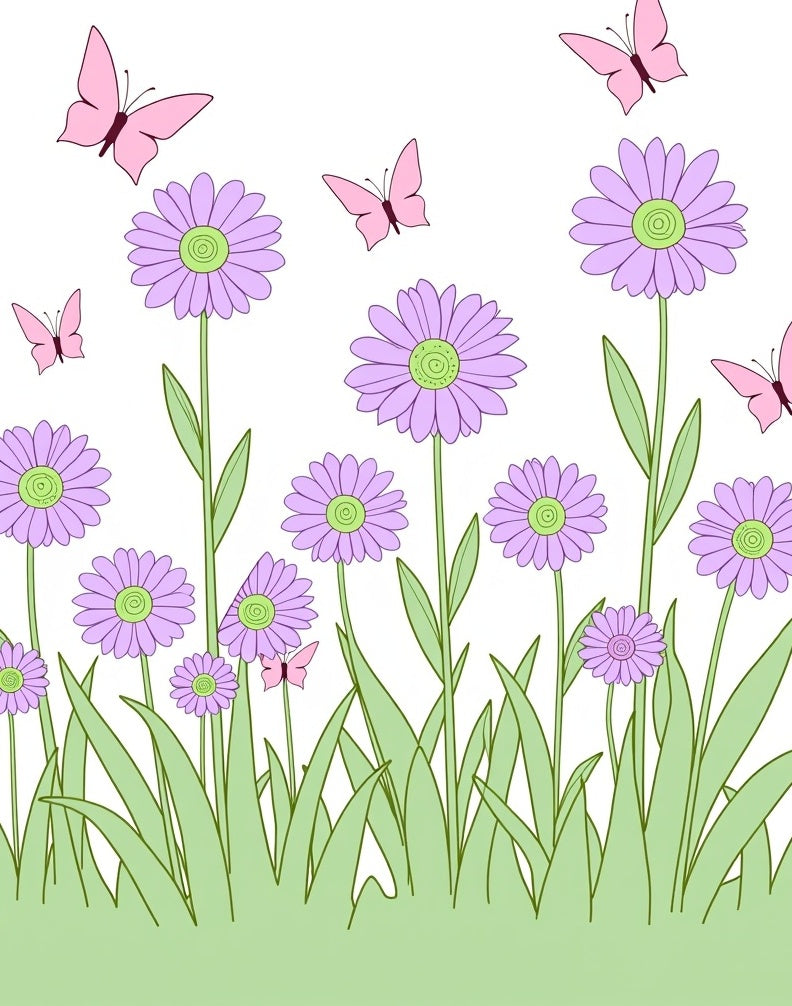 Lavender Daisy Butterfly Spring Meadow Rug