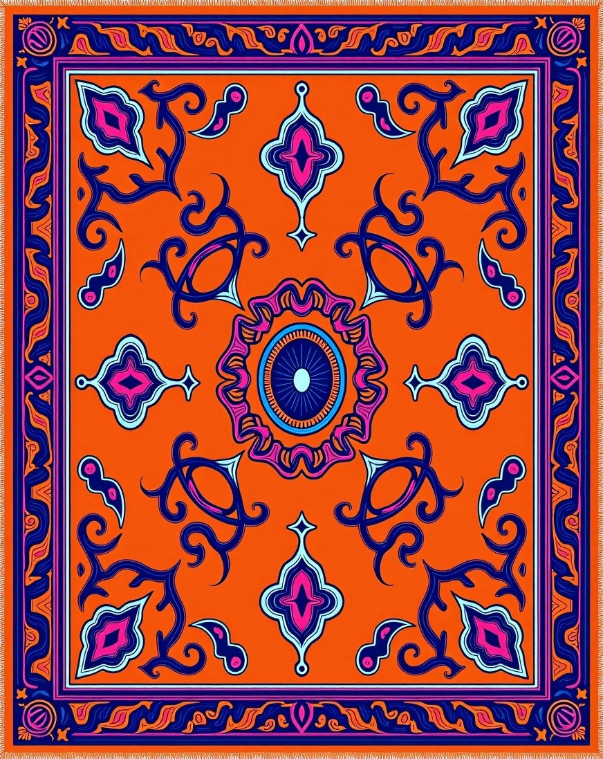 Vibrant Orange Floral Medallion Rug