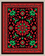 Vibrant Black Red Green Floral Rug