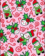 Pink Christmas Elves Holly Swirls Rug