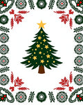 Festive Green Christmas Tree Border Rug