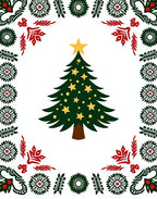 Festive Green Christmas Tree Border Rug