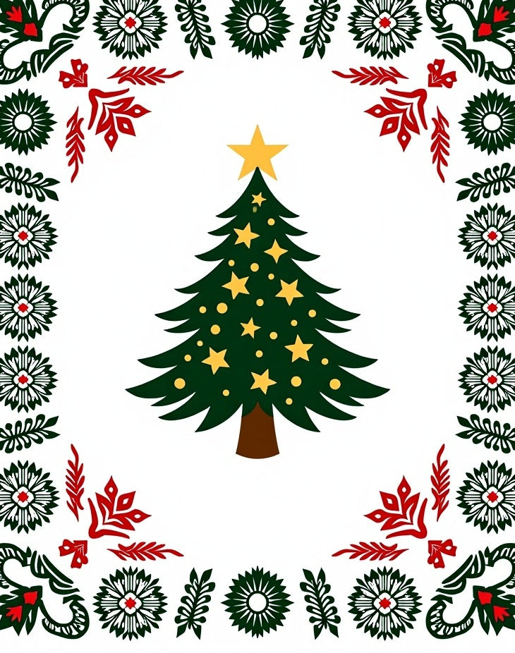 Festive Green Christmas Tree Border Rug