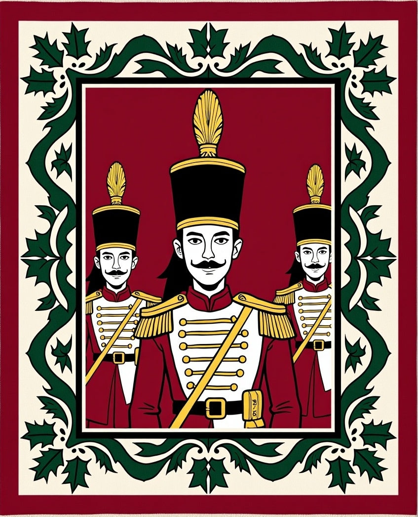 Red White Green Soldier Garland Rug