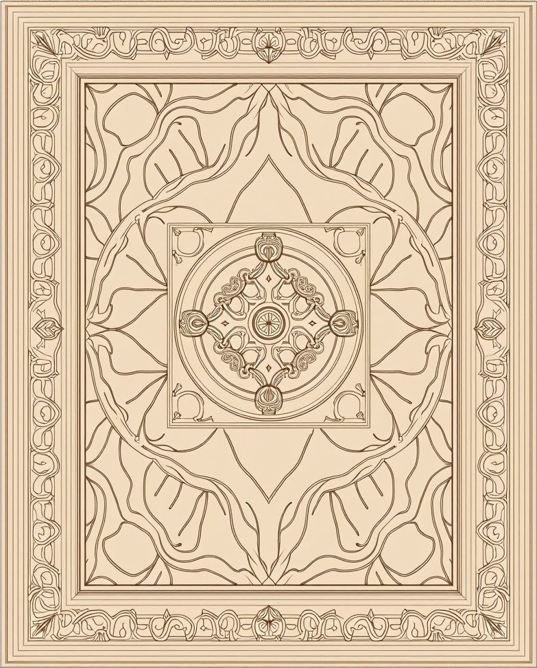 Cream Beige Intricate Medallion Border Rug