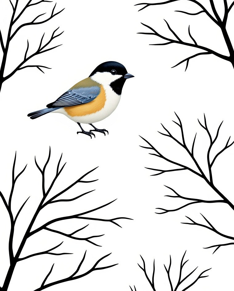Black Branches With Chickadee Bird Rug