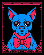 Retro Blue Dog Bowtie Frame Rug