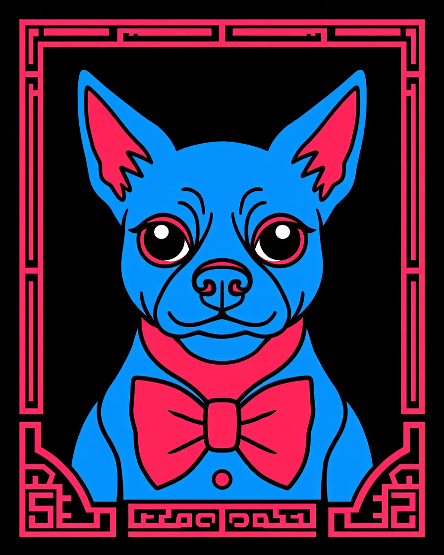 Retro Blue Dog Bowtie Frame Rug