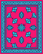 Bold Blue Bloom Surrounded by Coral Rug