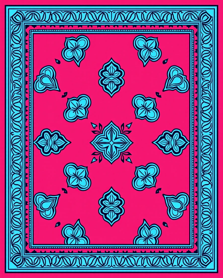 Bold Blue Bloom Surrounded by Coral Rug