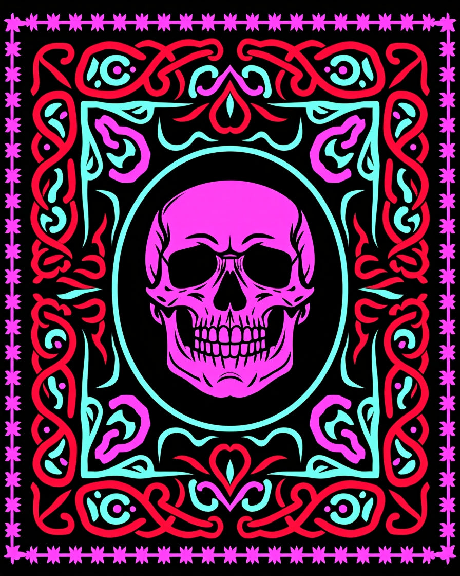 Vibrant Pink Skull Celtic Border Rug